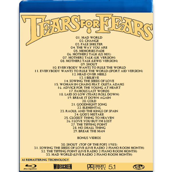 Bluray Tears For Fears The Historical Collection (Videografia) - Imagem 2